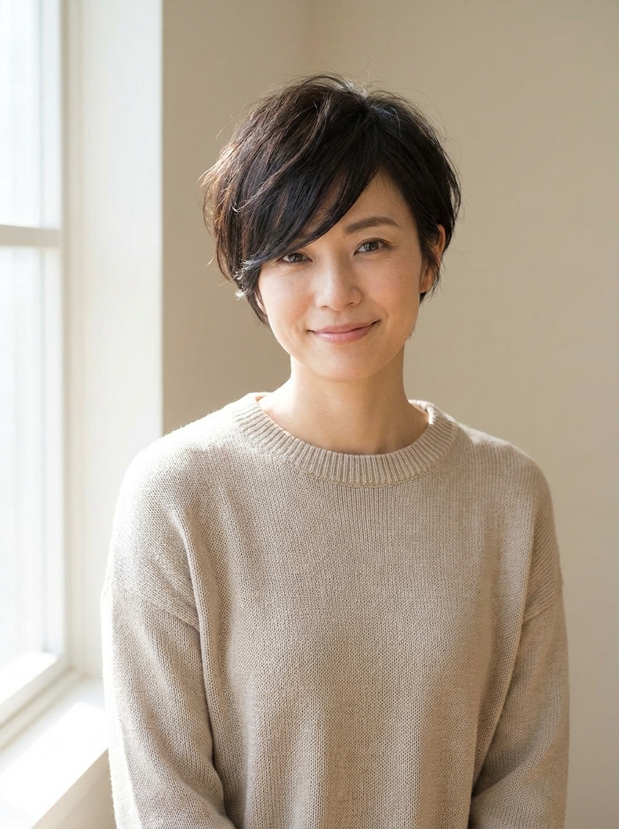 Pixie Cut mit langem Pony als Kurzhaarfrisuren Inspiration 2026